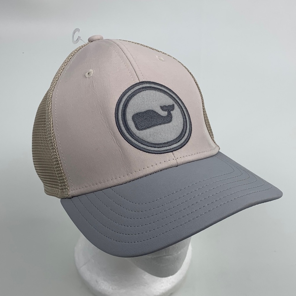Vineyard Vines Light Gray Tan Whale Logo Cap One Size Mesh Snap back New